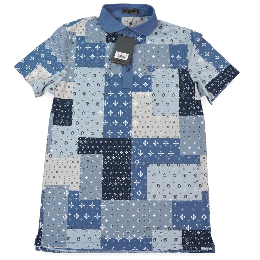 G/Fore Polo Shirt Mens Medium Blue Patchwork Floral Print Short Sleeve Bandana